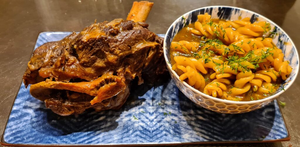 Lamb stew with Fucilli