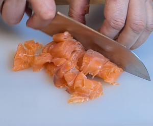 Cut salmon cubes