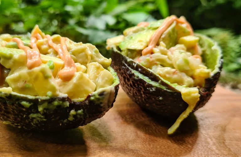 Prawns, palms and avocado