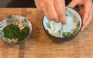 Mix yogurt with dill.