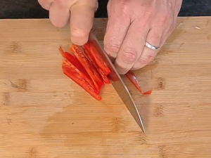 Cut red bell pepper.