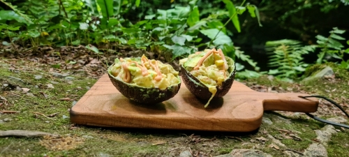 Prawns, palms and avocado