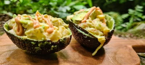 Prawns, palms and avocado