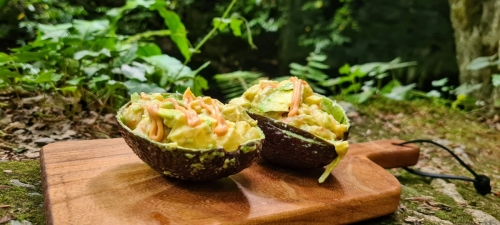 Prawns, palms and avocado