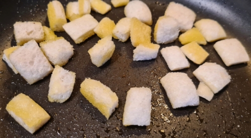 Croutons in a pan