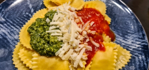 Pesto Genovese with Tomato Sauce